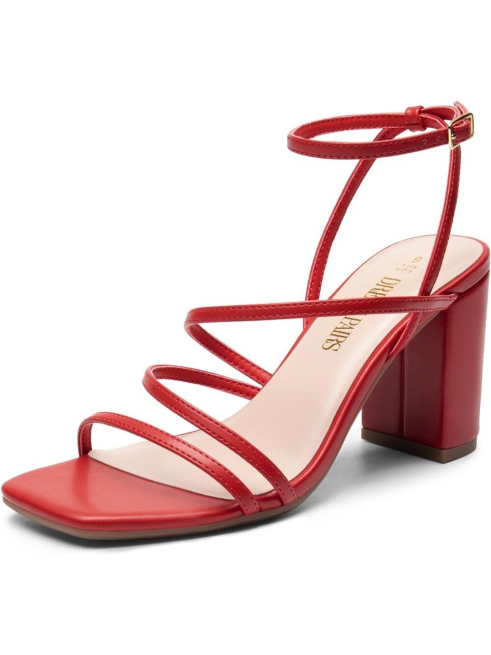 Dream Pairs Women's Red Pu Open Toe Sleek Straps Chunky Block Heel Sandals